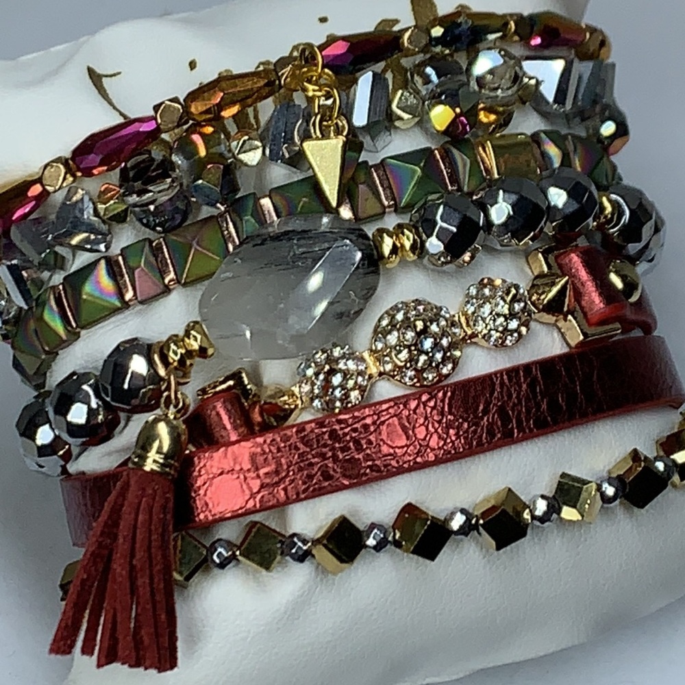 Erimish Fire Stack 5 Stretch Bracelets, 2 Charms,… - image 1